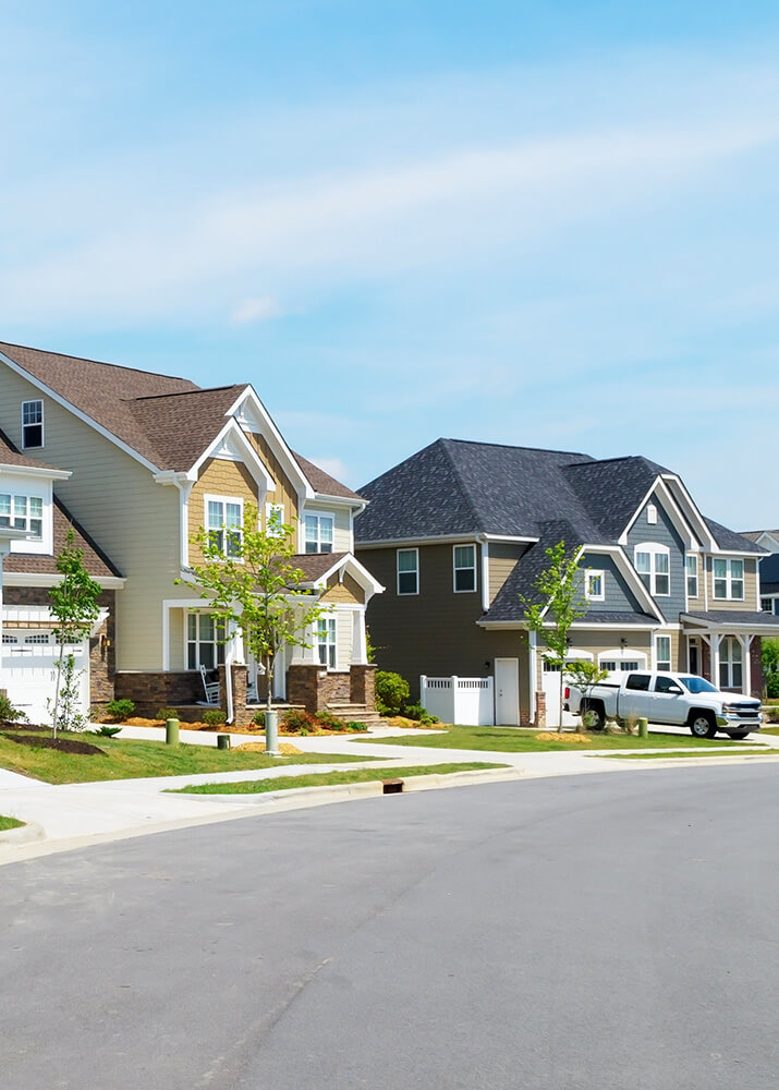 A residential neighborhood of single-family homes